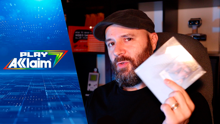 Play Acclaim and Matt, holding an NES game (Wizards & Warriors III)